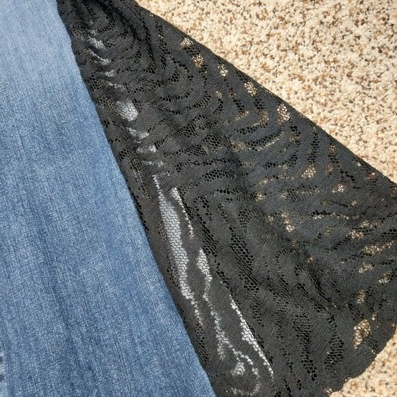 3341 Size 14 Levi's 515 Upcycled Bell Bottoms in Red Black Lace - Picture 2 of 8